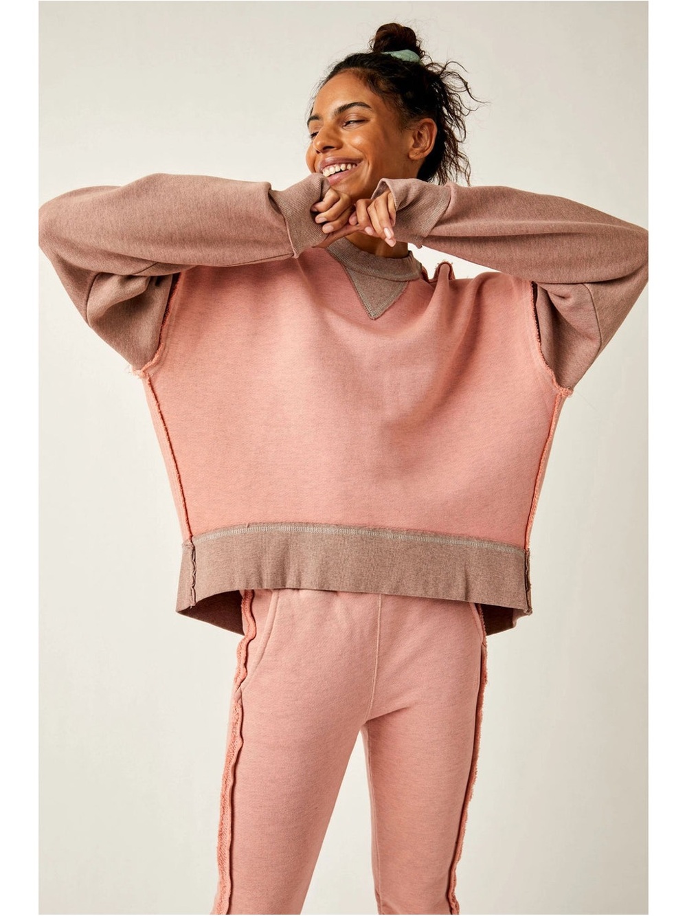 Free People Movement Start Up Pullover Sweatshirt Oversized M -Grey/Winter Melon